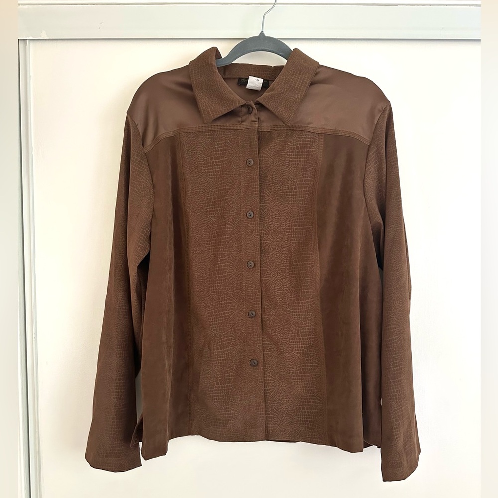 Brown Suede/Satin Long Sleeve Top
